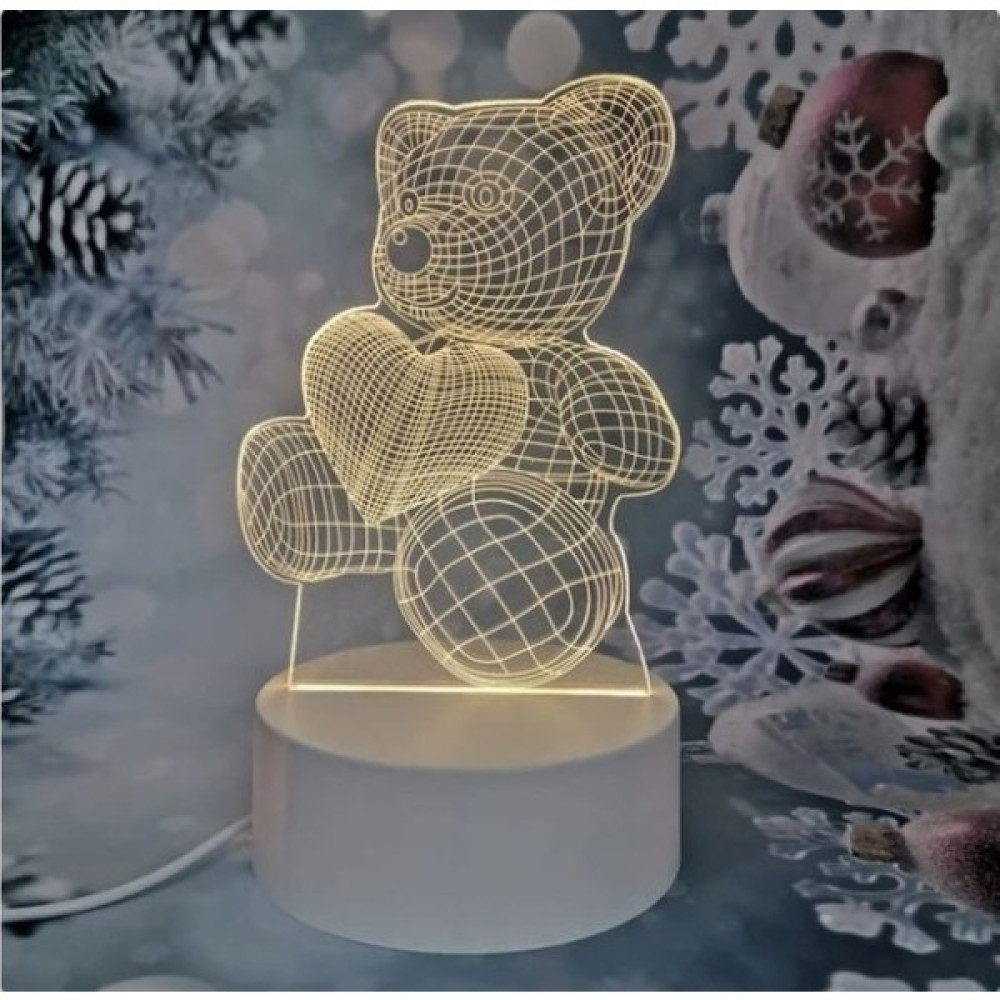 Ayılı Masa Üstü LED Lamba - Ledli Gece Lambası - 3D 3 Boyutlu Dokunmatik LED Lamba 9 Renk Yanar 17CM - Beyaz Gece Lambası Fiyatı