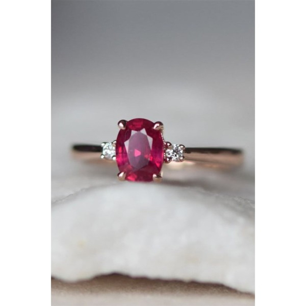Aykan Kuyumculuk Yakut&swarovski Taşlı Nişan Yüzüğü - AK0118 - 19 Altın Yüzük Fiyatı