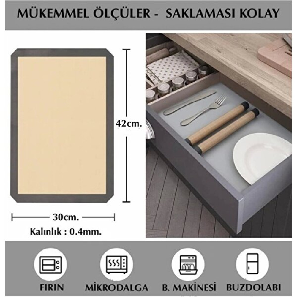 Ayla Stand 2 Adet Gri Renk Silikon Kenar Ortası Cam Elyaf Yanmaz Yapışmaz Pişirme ve Hamur Açma Matı 40*30 Kek Kalıpları Fiyatı