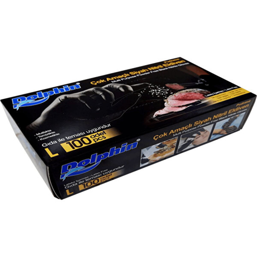 Ayliz Plast Dolphin 1 Paket Tek Kullanımlık Lateks Siyah Pudrasız Nitril Muayne Eldiveni Büyükboy L Temizlik Malzemeleri Fiyatı
