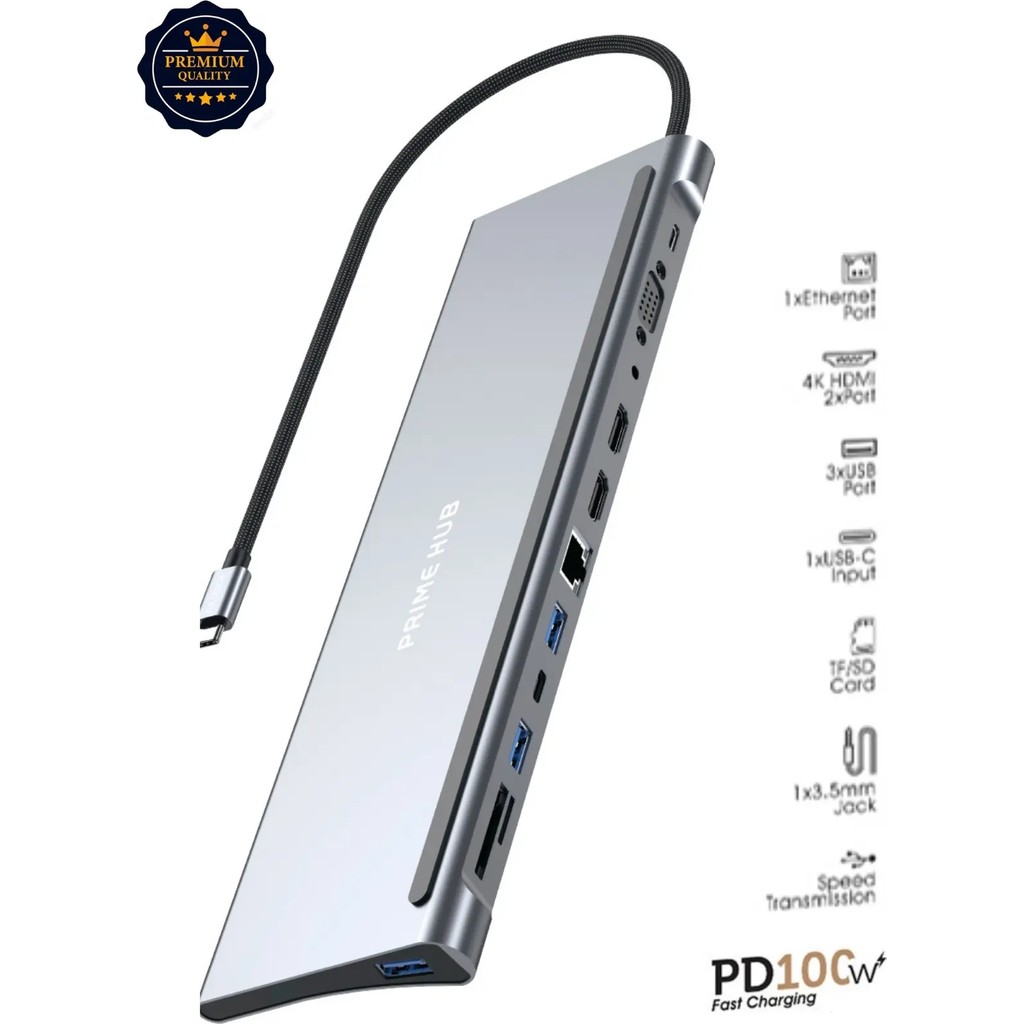 Aymestore Metal 12IN1 Usb-C Type-C Çoklayıcı | 2x 4K HDMI,100W Pd, RJ45 3xusb Kart Girişi ve Ses Dönüştürücü Bilgisayar Çevirici ve Adaptörü Fiyatı
