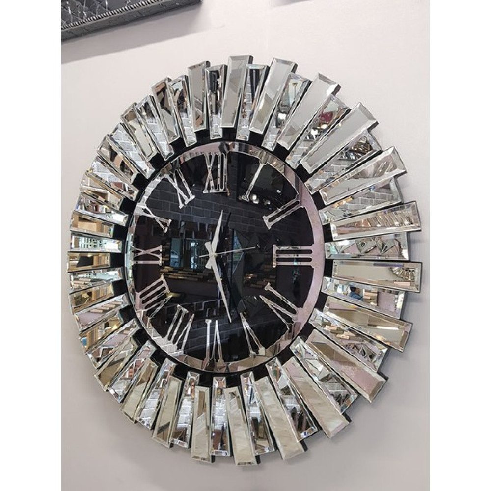 Ayna Denizi Güneş Silver Jet Black Model Gümüş Siyah Renk 85 Cm Dekoratif Aynalı Duvar Saati Dekoratif Saat Fiyatı