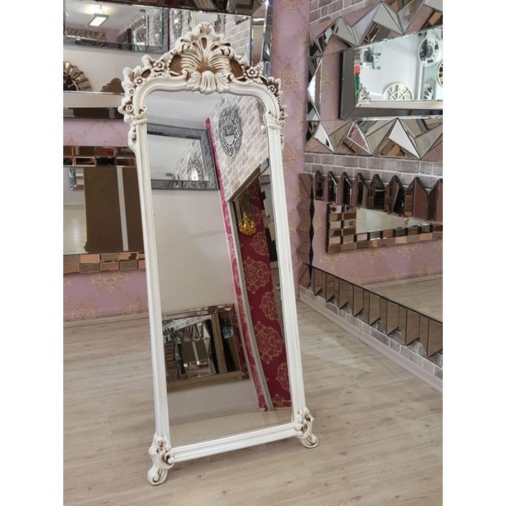 Ayna Denizi Vintage Madam Model Eskitme Beyaz Renk Dekoratif Ayaklı Boy Aynası Ayna Fiyatı