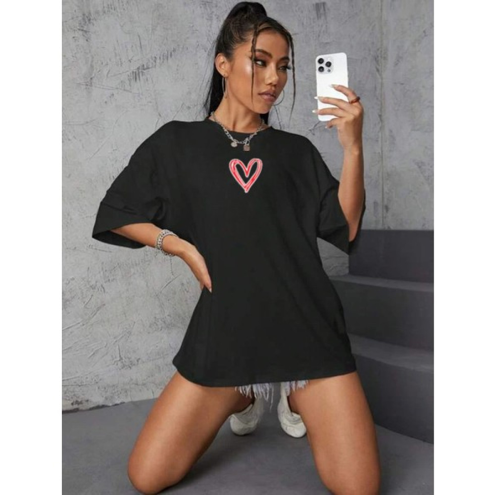 Aynewmoda Kadın Kırmızı Kalp Baskılı Oversize T-Shirt Bayan T-shirt Fiyatı
