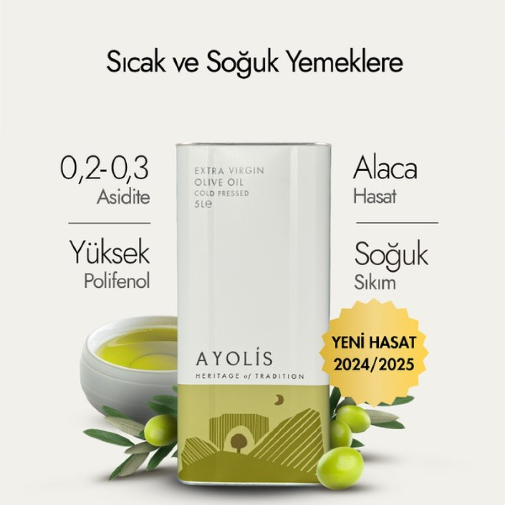 Ayolis Premium Chef Zeytinyağı 5 Lt Ödüllü Yüksek Polifenollü Soğuk Sıkım Natürel Sızma Zeytinyağı Diğer Fiyatı