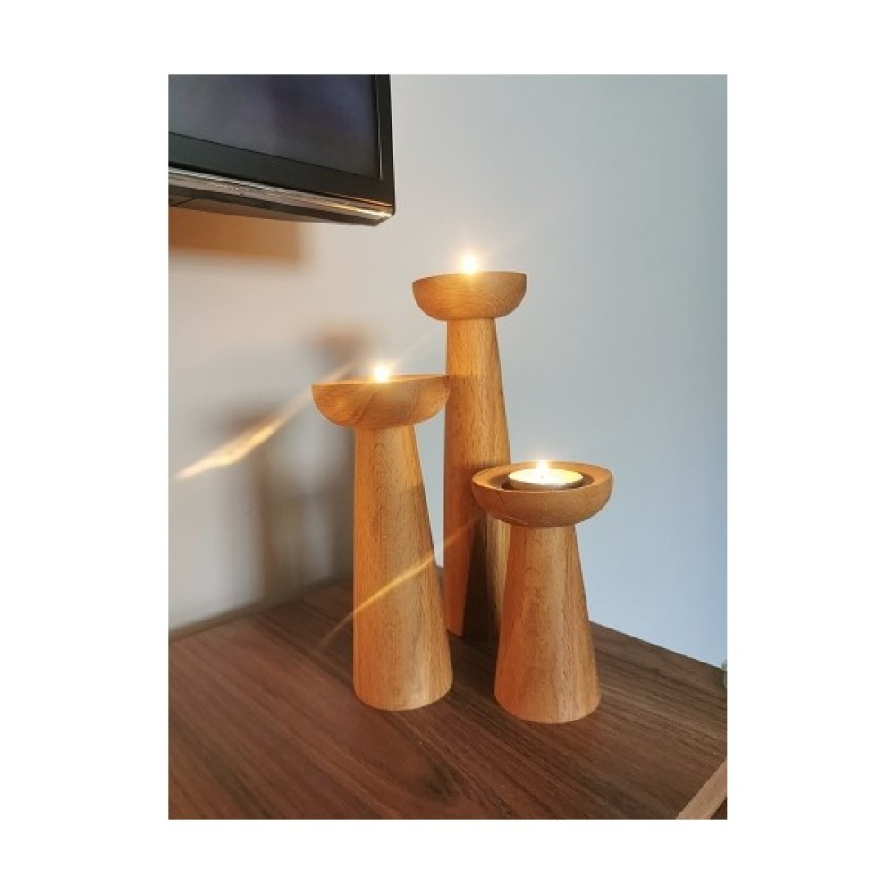 Ayrawood Mantar 3 Lü Şamdan Set - Ahşap Rengi Şamdan Fiyatı