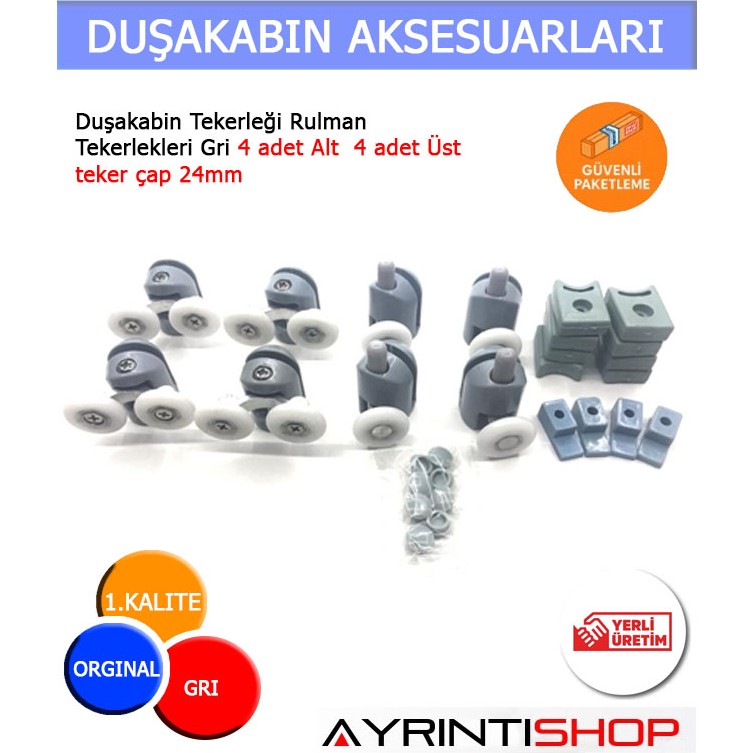 AYRINTISHOP Ayrıntıshop Duşakabin Tekerleği 8 Li Set Grı 24mm Duşakabin Fiyatı