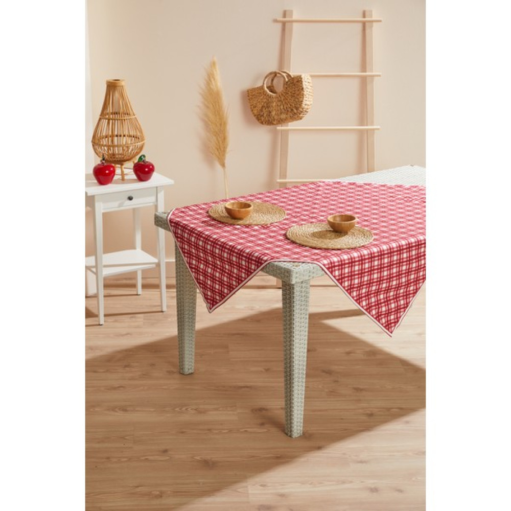 Ays Home Kırmızı Pötikare Leke Tutmaz Masa Örtüsü - 140 x 140 cm Masa Örtüsü Fiyatı