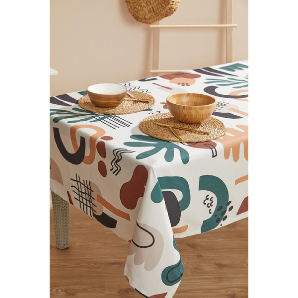 Ays Home Krem Rengi Bohem Tarzı Soyut Desen Leke Tutmaz Masa Örtüsü - 140 x 230 cm - Renkli Masa Örtüsü Fiyatı