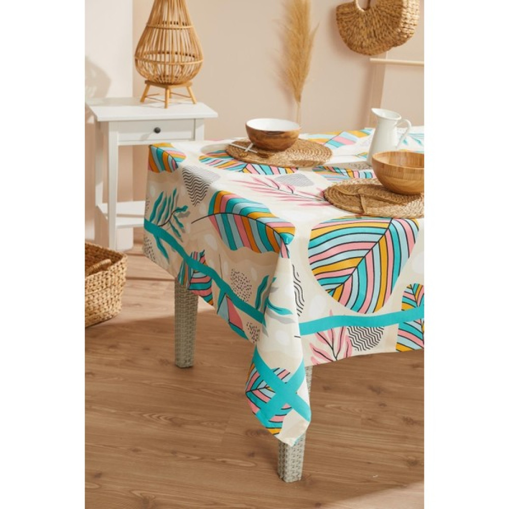 Ays Home Mint Rengi Tüy Soyut Desen Leke Tutmaz Masa Örtüsü - 140 x 230 cm - Renkli Masa Örtüsü Fiyatı