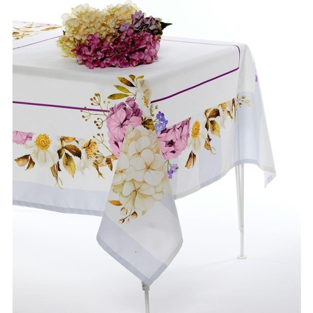 Ays Home Ortanca Çiçek Desen 145X145 Leke Tutmaz Petek Kumaş Masa Örtüsü - 145 x 145 cm - Ekru Masa Örtüsü Fiyatı