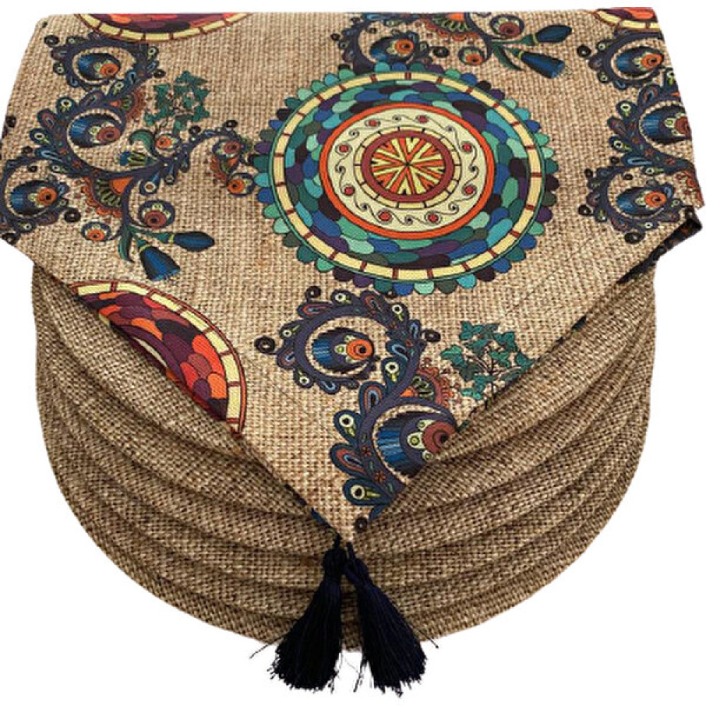 Ayşemce Amerikan Servis Takım Çuval "baskılı" Zemin Etnik Mandala Desen Runner 6 Çuval Baskılı Supla - Açık Kahverengi - 33 x 33 cm Amerikan Servis Fiyatı