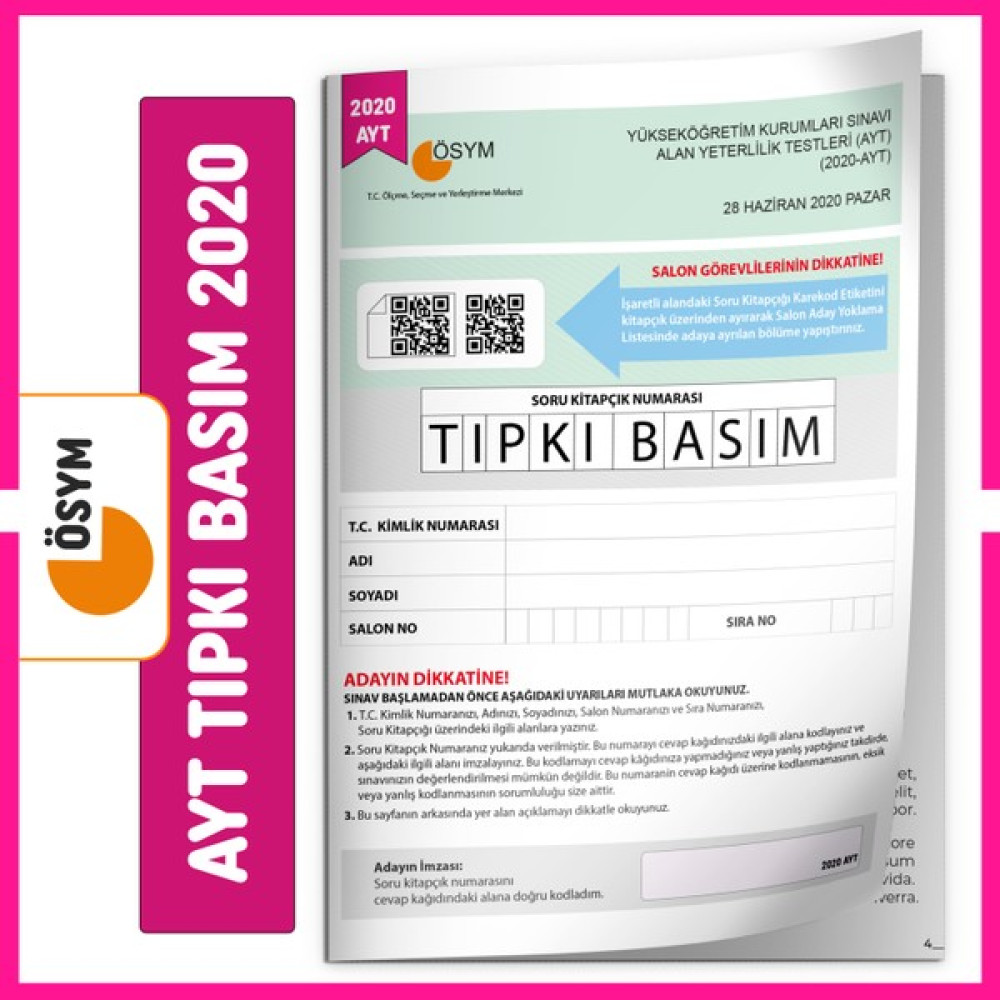 AYT 2020 ÖSYM Çıkmış Soru Tıpkı Basım Türkiye Geneli Dijital Çözümlü Deneme Sınavı Temel Yeterlilik Testi (TYT) Fiyatı