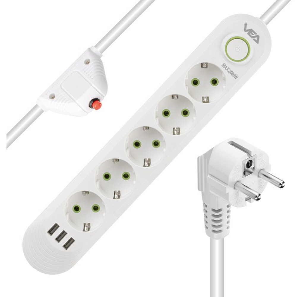 Ayt Vea VA-21562 Akım Korumalı Priz 5'li 1.5 Metre Uzatma Kablosu USB Li Isıya Dayanıklı 3-16 Amper Anahtarlı Prizler Fiyatı