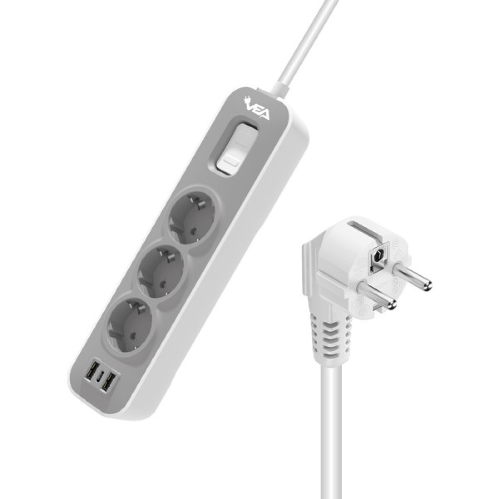 Ayt Vea VE-NOVA103U A Class 3'lü Anahtarlı 1.5 Metre Grup Priz Uzatma Kablosu 2 USB Akım Korumalı Priz 4000 Watt 16 Amper Prizler Fiyatı