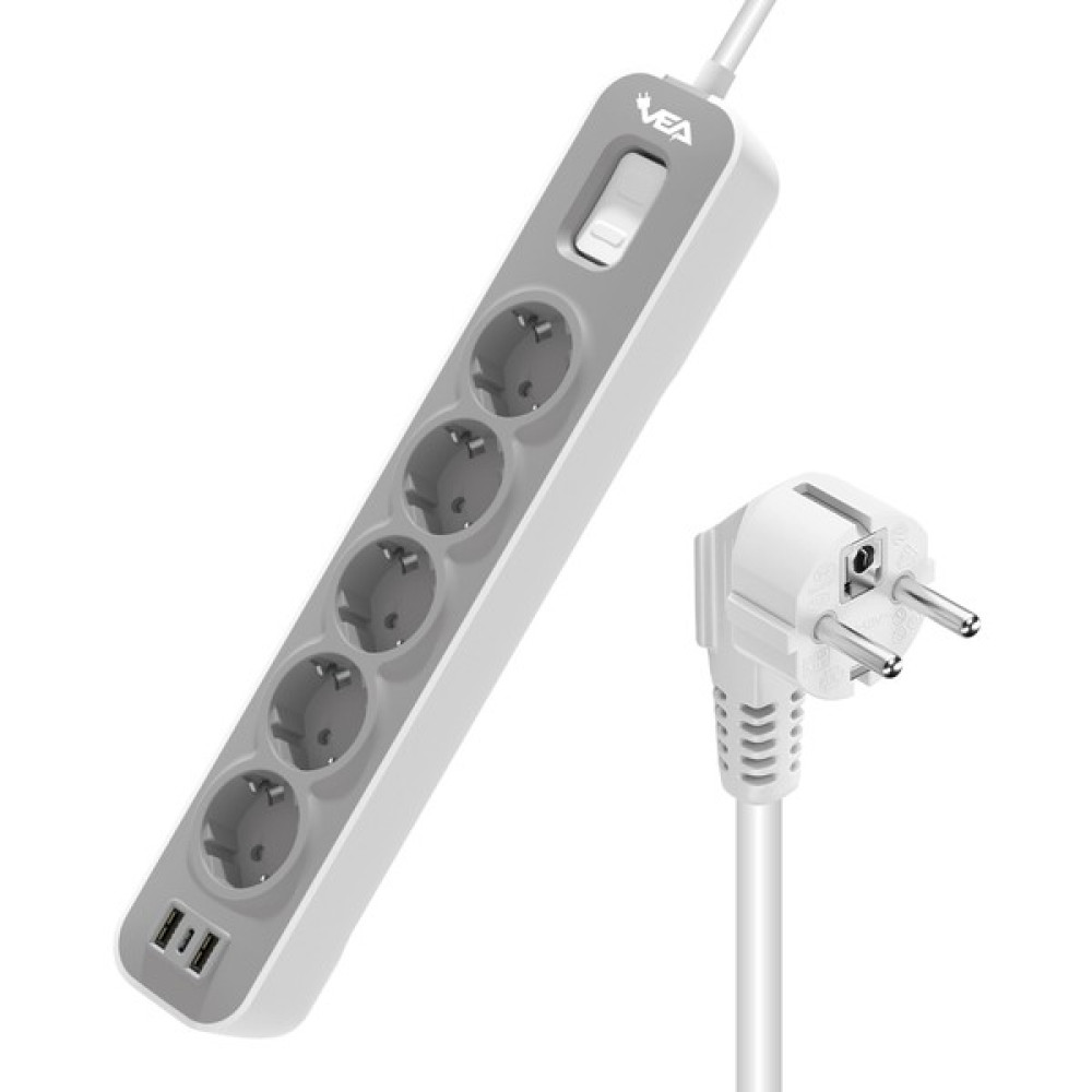 Ayt Vea VE-NOVA105U A Class 5'li Anahtarlı 1.5 Metre Grup Priz 2 USB Li 4000 Watt 16 Amper Uzatma Kablosu Prizler Fiyatı