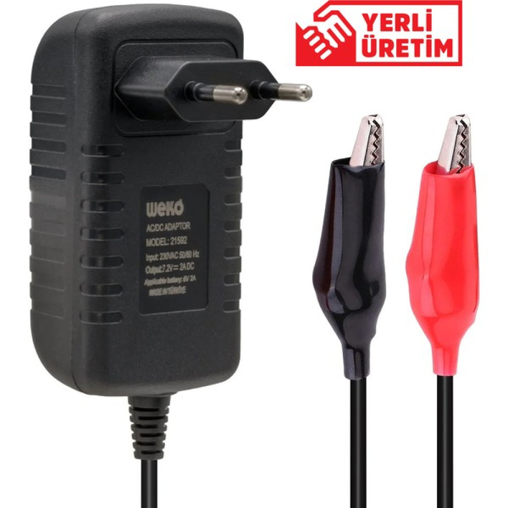 Ayt Weko Akü Şarj Cihazı 7.2 Volt 2 Amper Krokodil Uçlu Priz Tipi 6 Volt 2 Amper Uyumlu Yeşil Kırmızı LED Power Supply Fiyatı
