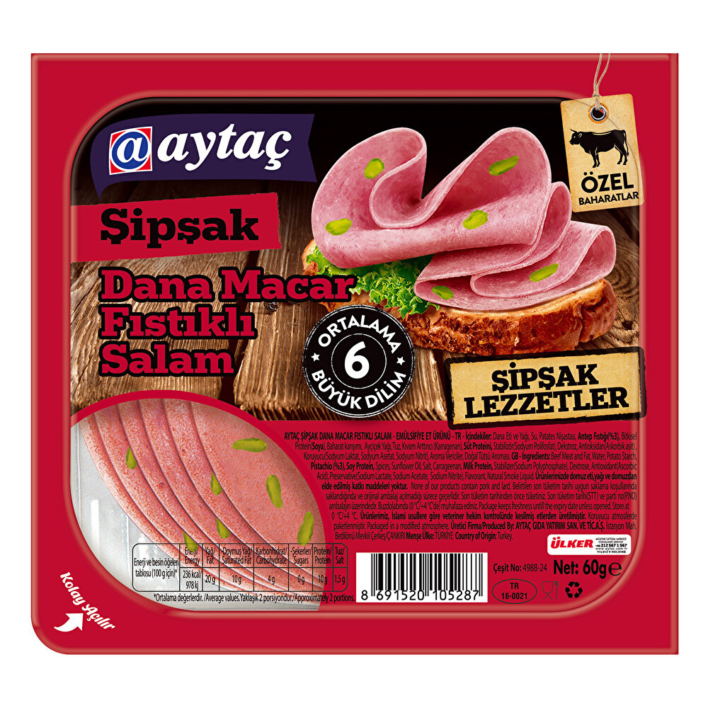 Aytaç Şipşak Macar Salam Fıstıklı 60 G Şarküteri Fiyatı