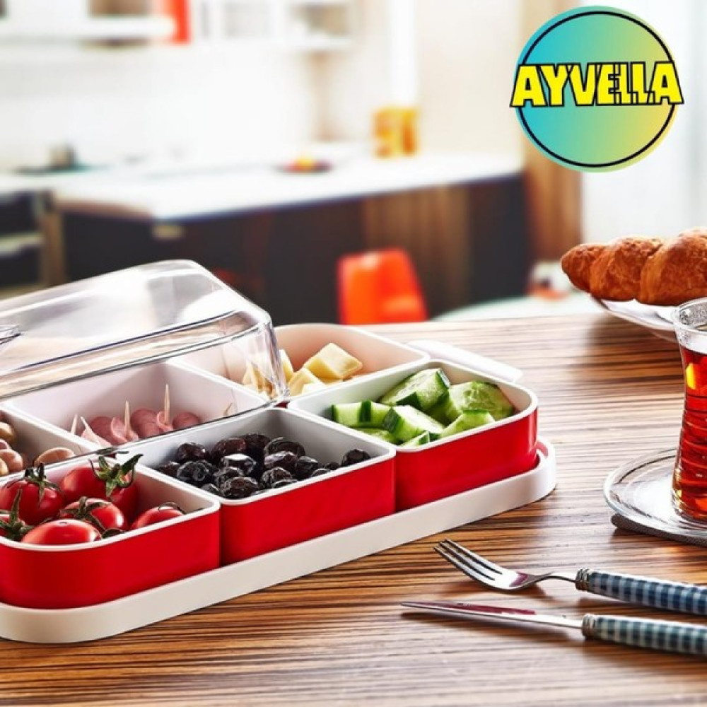 Ayvella Kahvaltılık Retro Çift Renk Kapaklı 6 Parça Kahvaltı Seti Beyaz Kırmızı Çerezlik - Renkli Kahvaltı Takımı Fiyatı