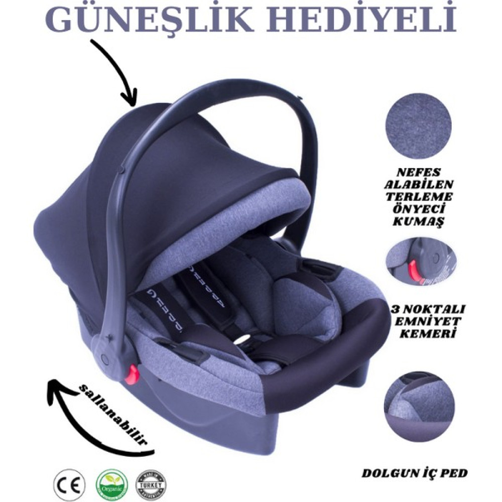 Ayvella Yeni Güneşlikli Lüx Pedli Emniyet Kemerli Taşıma Puseti Ana Kucağı Oto Koltuğuna Sabitlenir - Antrasit Ana Kucağı Fiyatı