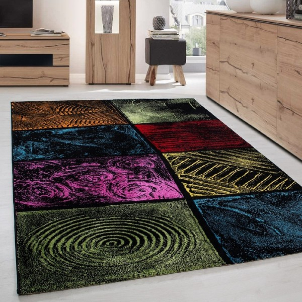 Ayyıldız Halı Modern Desenli Halı Kare Motifli Taramalı Renkli Tasarım 120X170 Cm - 120 x 170 cm Salon Halısı Fiyatı