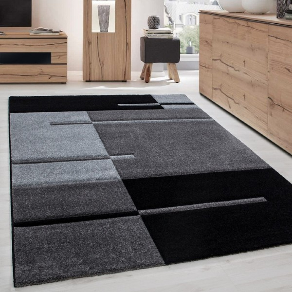Ayyıldız Halı Modern Desenli Oymalı Halı Kareli Ve Çizgili Gri Siyah 120X170 Cm - 120 x 170 cm - Renkli Salon Halısı Fiyatı