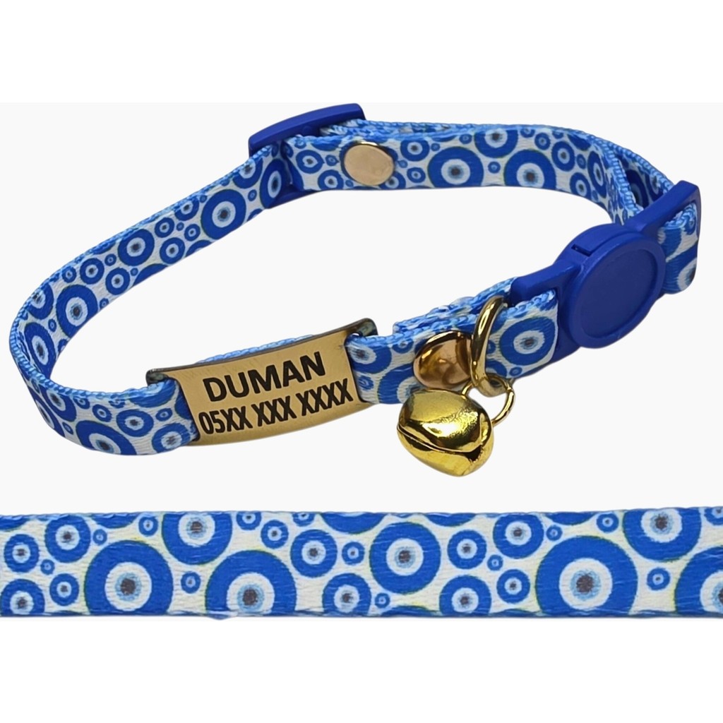 Ayz Markalama Güvenlik Kilitli Sallanmayan Gold Künyeli Kedi Tasması, Isimli Kedi Tasması, Kedi Isimlik, Kedi Etiket, Kedi Kimlik - Mavi - Beyaz - S Evcil Hayvan Ürünleri Fiyatı