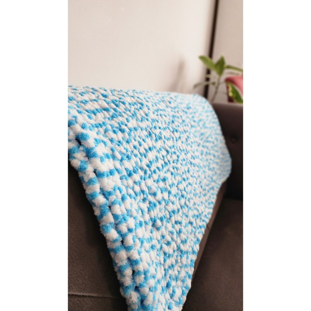 Ayza Puffy Beyaz-Mavi Benekli El Örgüsü 90X80 cm Bebek Battaniyesi Bebek Battaniyesi Fiyatı