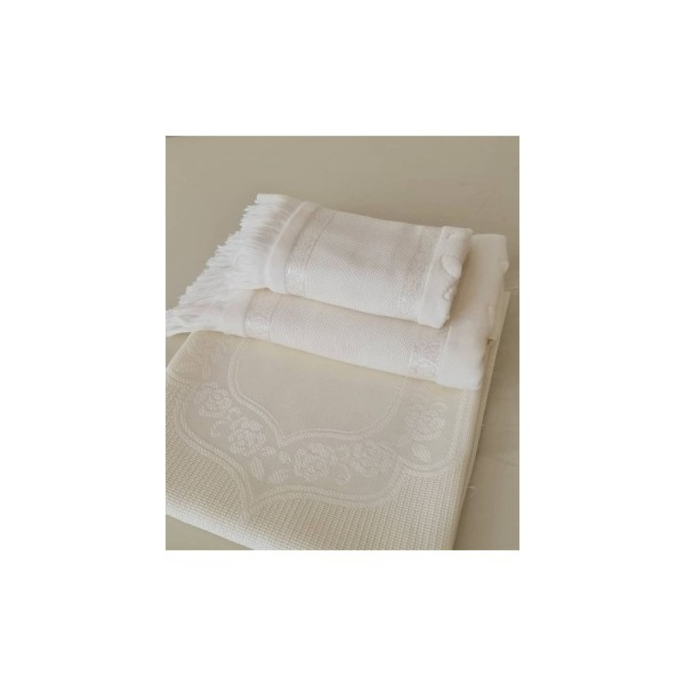 Ayzen Home 3 Lü Etamin Seccade Seti (Seccade Küçük Havlu Büyük Havlu) - Krem - 80 x 140 cm Seccade Fiyatı