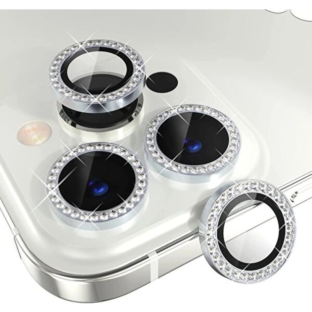 Azentech Iphone 15 Pro ve 15 Pro Max Beyaz Titanyum Uyumlu Swarovski Taşlı Kamera Lens Koruyucu Cam - Silver Cep Telefonu Ekran Koruyucusu Fiyatı