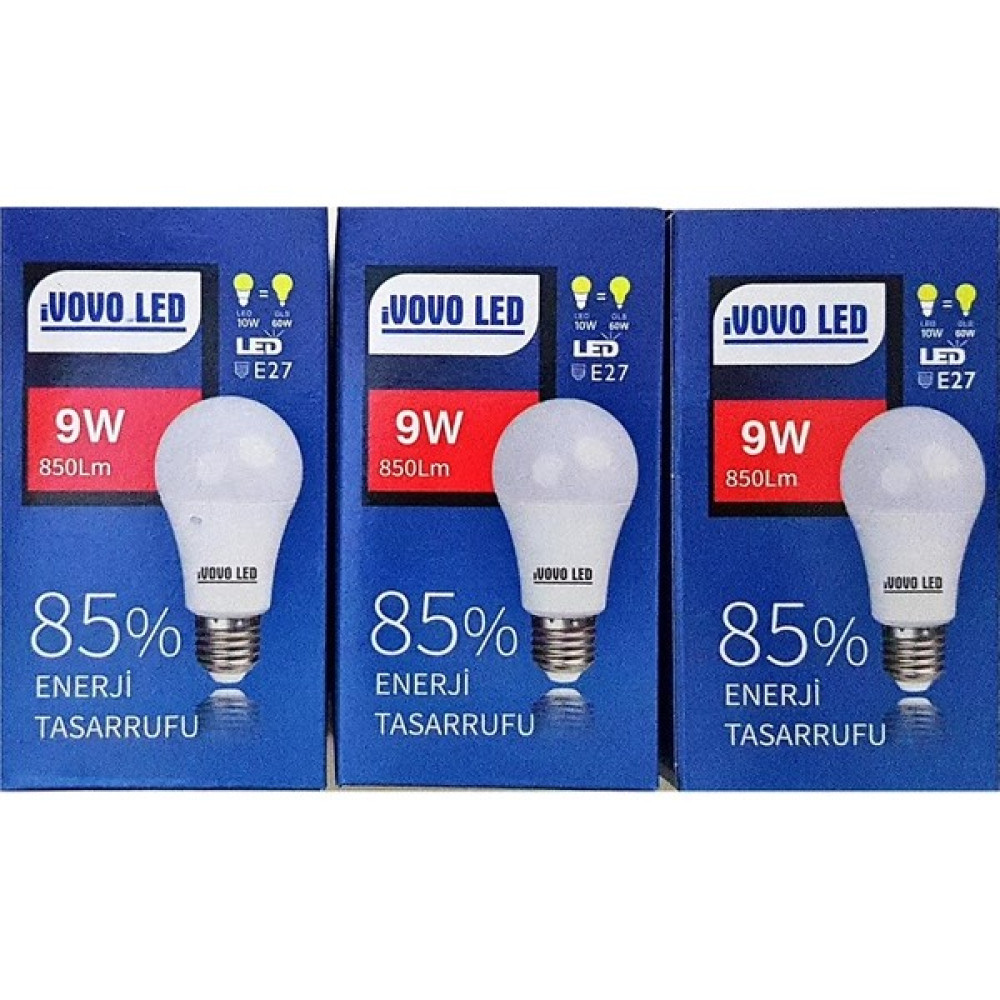 Azentech Ivovo 9W E27 Duy LED Ampul Beyaz Renk 6500 Kelvin 850 Lümen 3 Adet Led Aydınlatmalar Fiyatı