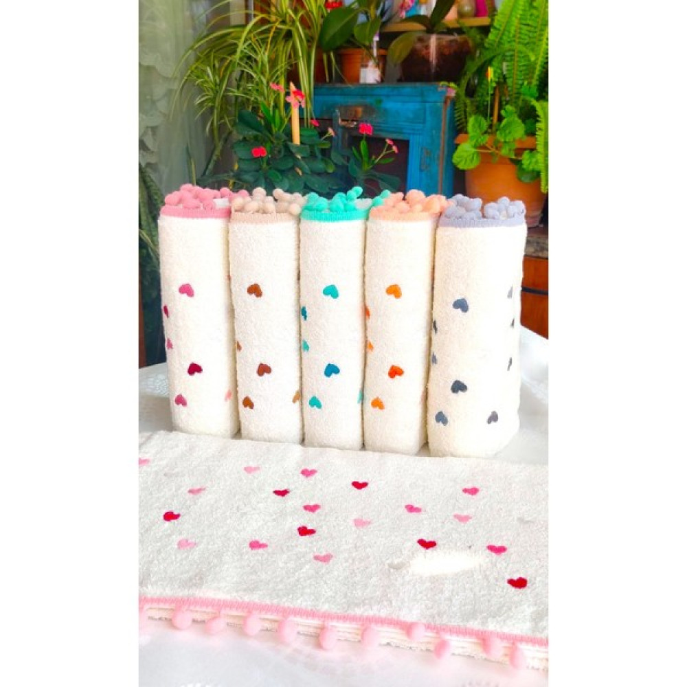 AZH Annem Çeyizlik 50X90 Cm. Bukle Dokulu Yeni Trend Kalp ve Çiçek Nakışlı El, Yüz Havlusu (6.lı Set) - 50 x 90 cm - Bej - Krem El / Yüz Havlusu Fiyatı