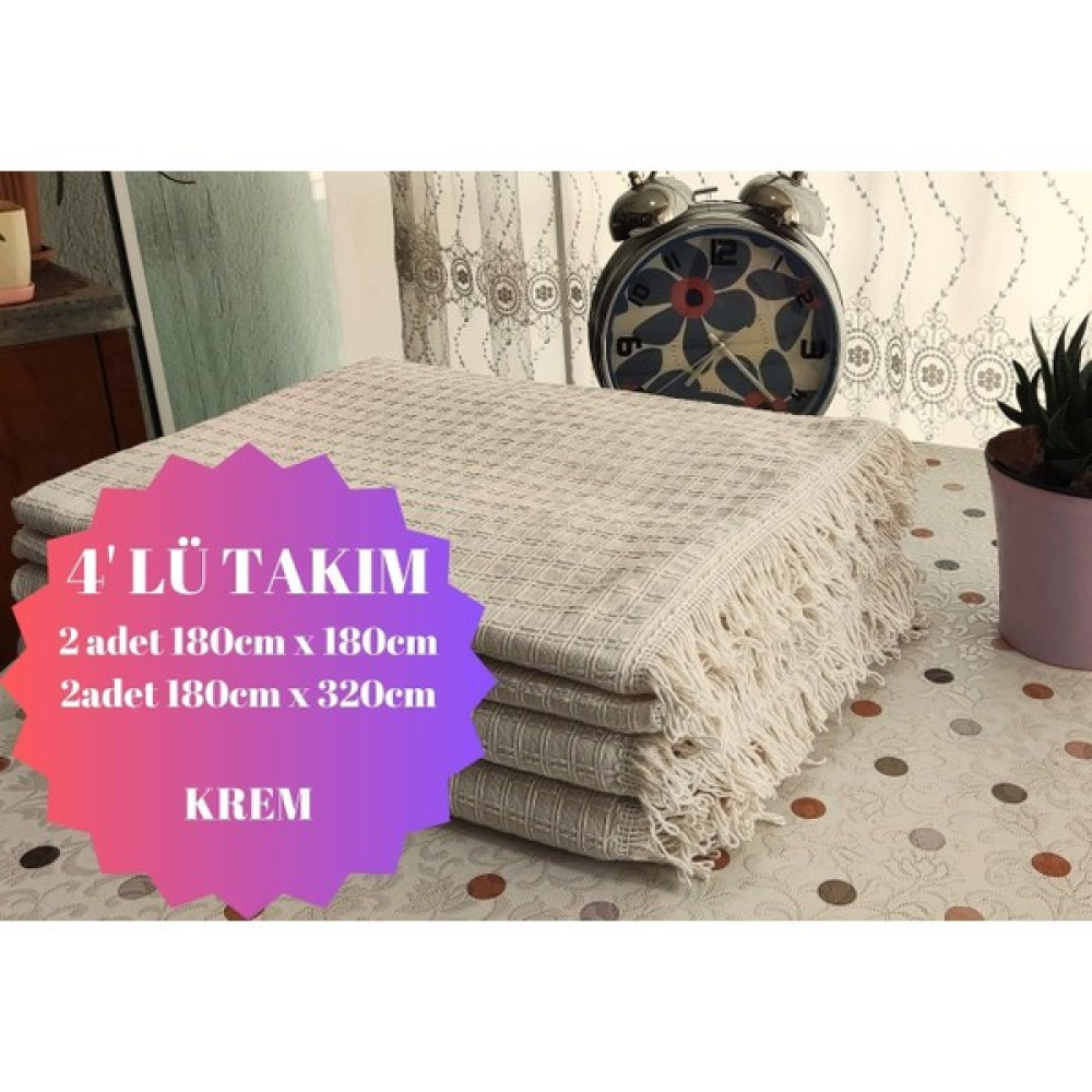 A.Z.H. Windores Çok Amaçlı Natural A.Krem 4'lü Takım Koltuk, Kanepe, Divan,Çekyat Için Dekoratif Koltuk Örtüsü - Açık Krem - 180 x 320 cm Koltuk & Kanepe Örtüsü Fiyatı