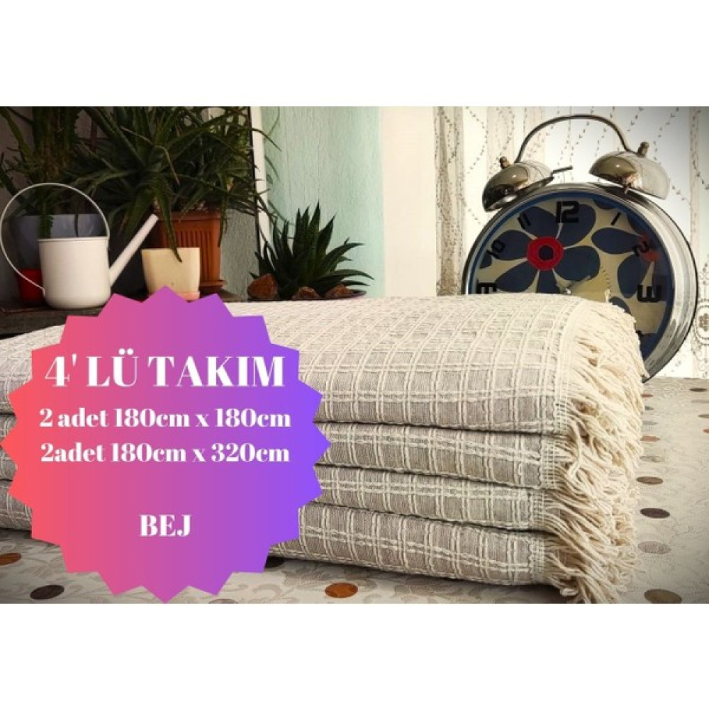 A.Z.H. Windores Çok Amaçlı Naturel Bej 4'lü Takım Koltuk,Kanepe,Divan, Çekyat için Dekoratif Koltuk Örtüsü - 180 x 320 cm - Açık Bej Koltuk & Kanepe Örtüsü Fiyatı