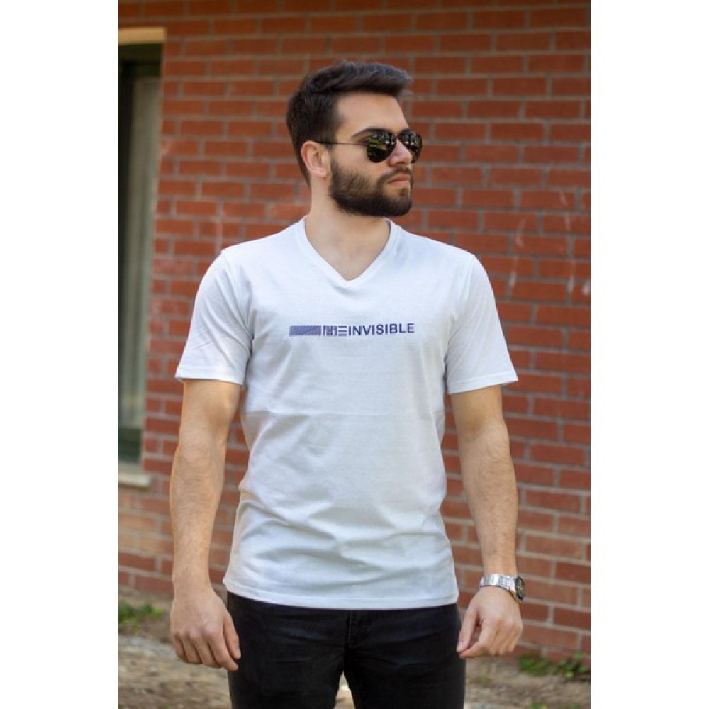 Azıcık Akıllı Beyaz Slim Fit Invisible Yazılı Kısa Kollu V Yaka Erkek Tişört 20ETSHNVSB Erkek T-shirt Fiyatı