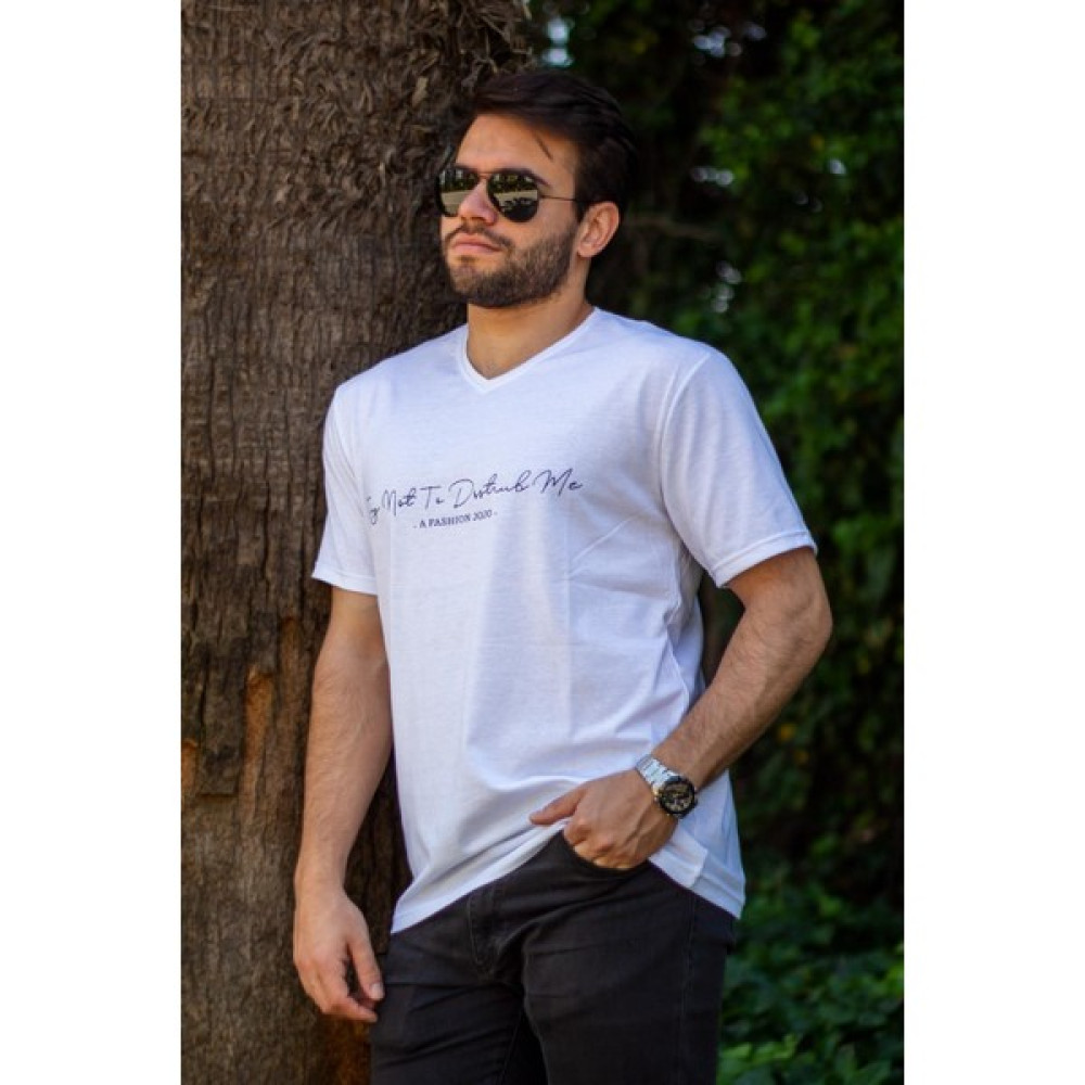 Azıcık Akıllı Erkek Beyaz El Yazısı Imza Baskı Kısa Kollu V Yaka Erkek T-Shirt 23ETSHVYAZ Erkek T-shirt Fiyatı