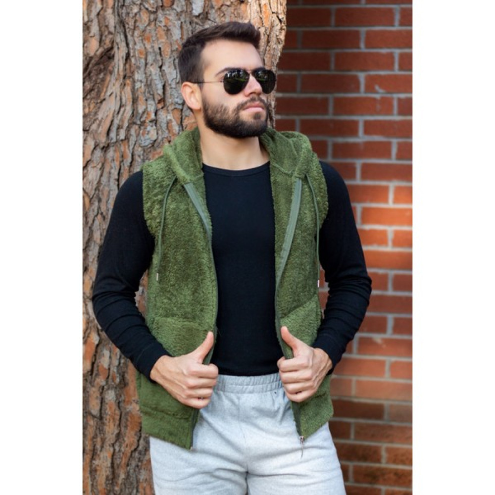 Azıcık Akıllı Erkek Haki Peluş Yumoş Fermuarlı Kapüşonlu Yelek 22EYLKPELO Erkek Yelek Fiyatı