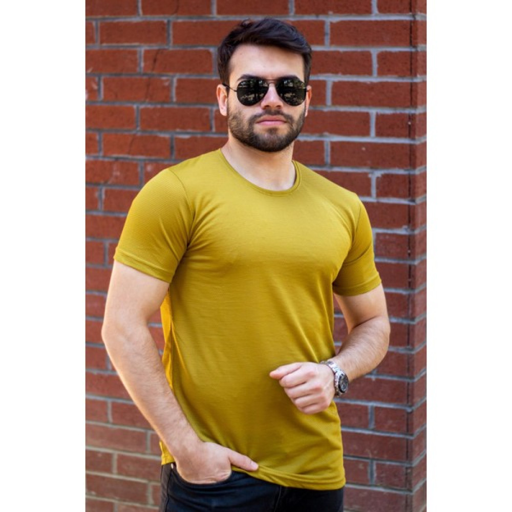 Azıcık Akıllı Erkek Koyu Sarı Basic Rahat Ince Petek Kumaş Spor Tshirt 22ETSHPORT Erkek T-shirt Fiyatı