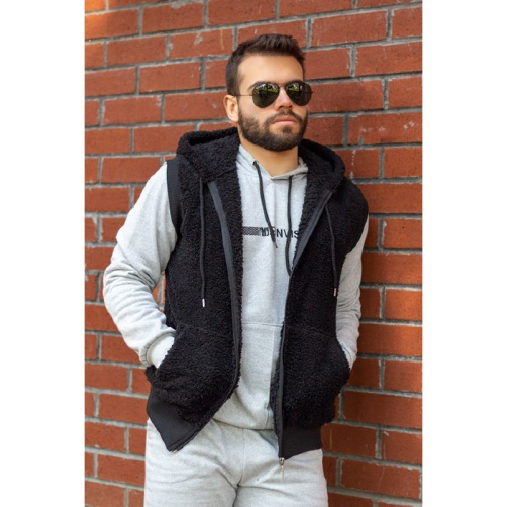 Azıcık Akıllı Erkek Siyah Peluş Yumoş Fermuarlı Kapüşonlu Yelek 22EYLKPELO Erkek Yelek Fiyatı