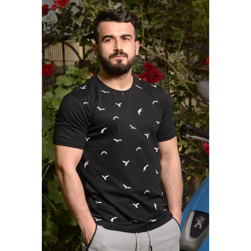 Azıcık Akıllı Erkek Siyah Slim Fit Martı Model Kısa Kollu Bisiklet Yaka Tişört 21ETSHMART Erkek T-shirt Fiyatı