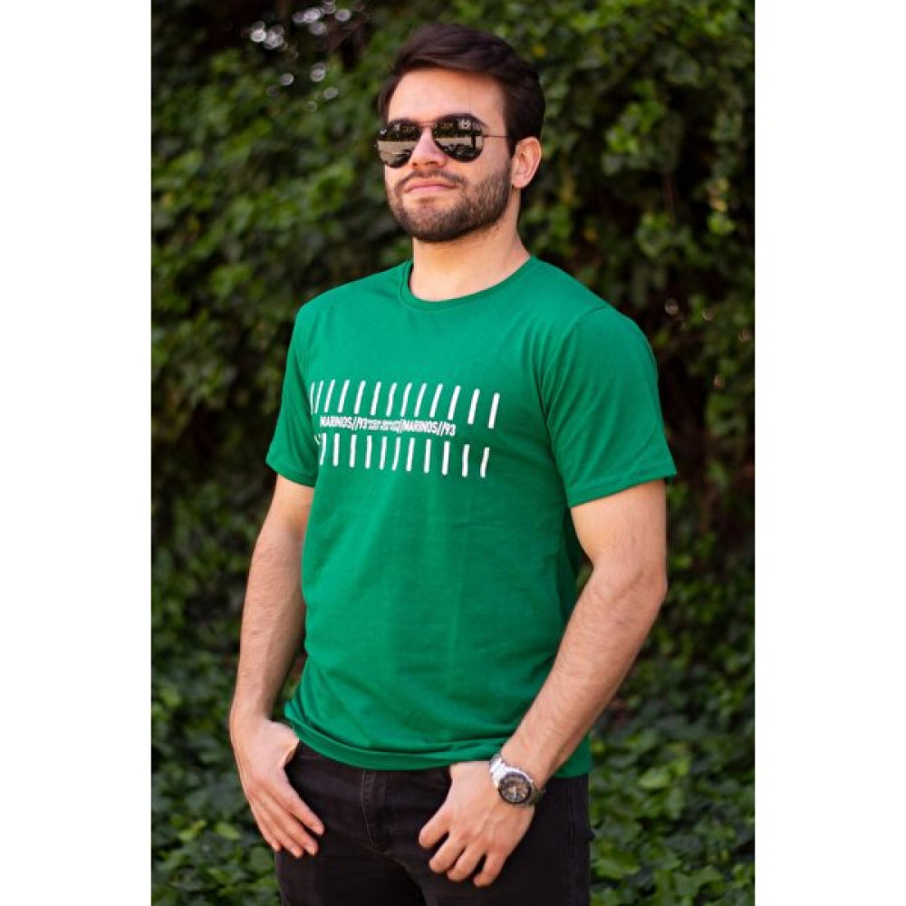 Azıcık Akıllı Erkek Yeşil Çizgi Baskılı Normal Kesim Bisiklet Yaka Erkek Tişört 22ETSHMROS Erkek T-shirt Fiyatı