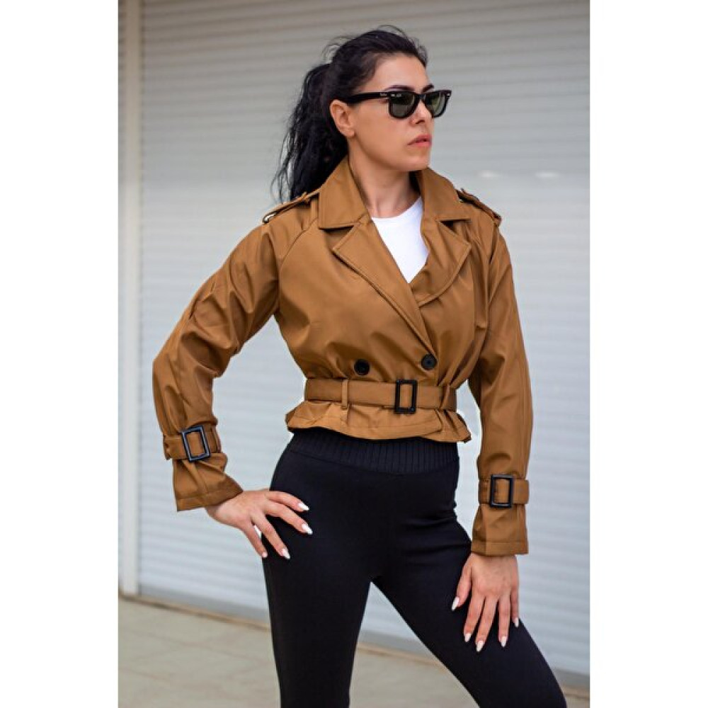 Azıcık Akıllı Kadın Taba Kemer Detaylı Su Itici Kısa Crop Oversize Trençkot 23KTRTP014 Kadın Trençkot Fiyatı