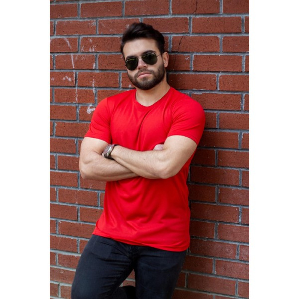 Azıcık Akıllı Kırmızı Basic Rahat Ince Petek Kumaş Spor Erkek Tshirt 22ETSHPORT Erkek T-shirt Fiyatı