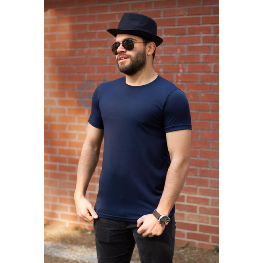 Azıcık Akıllı Lacivert Basic Rahat Ince Petek Kumaş Spor Erkek Tshirt 22ETSHPORT Erkek T-shirt Fiyatı