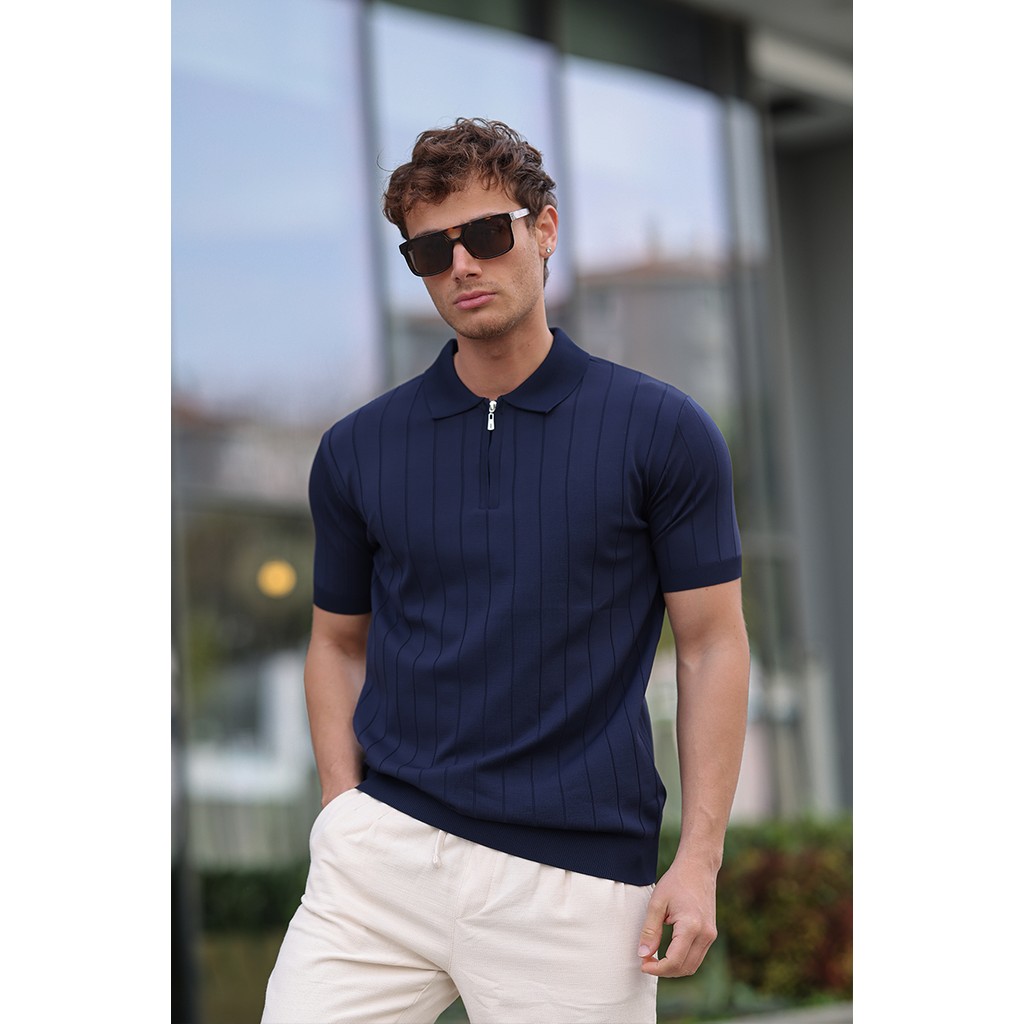 Aziso Erkek Polo Yaka Yarım Fermuarlı T-Shirt Erkek T-shirt Fiyatı
