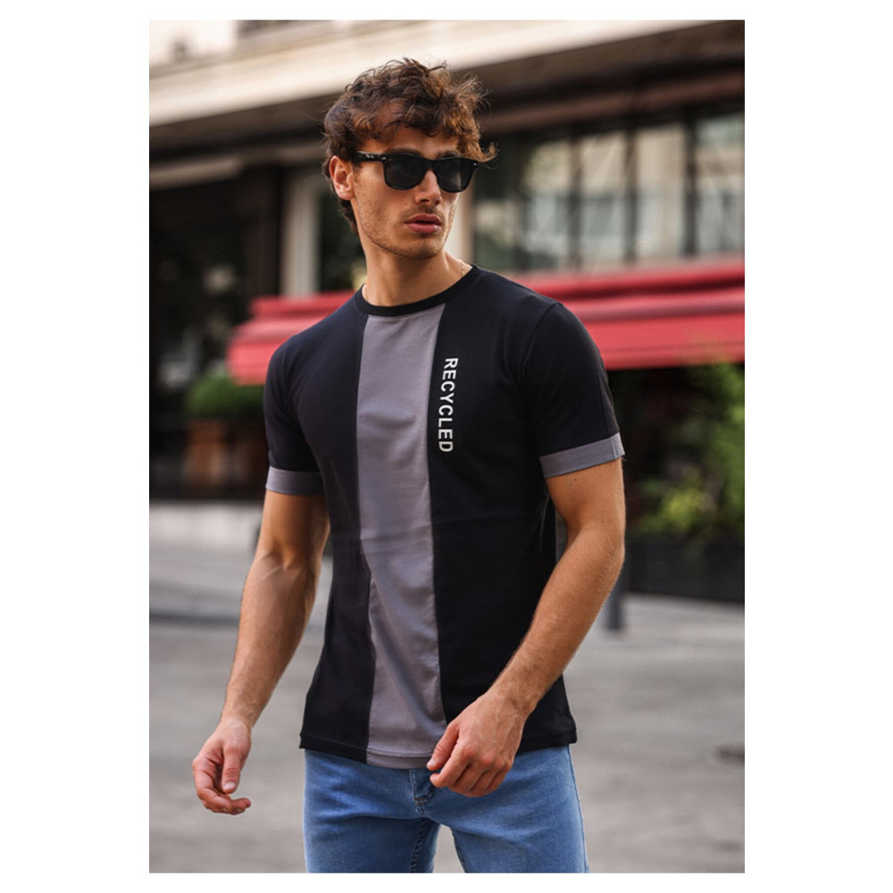 aziso Siyah Baskılı Slim Fit Erkek Tişört %100 Pamuk Bisiklet Yaka T-shirt L Beden Bayan T-shirt Fiyatı