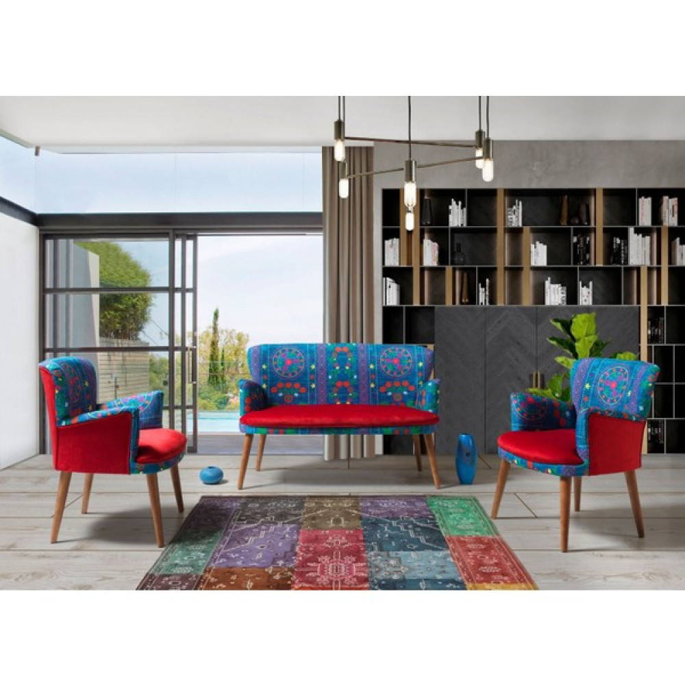 Azra Aksesuar Çay Seti Koltuk Takımı Oturma Grubu Balkon Cafe Ofis 2+1+1 - Kırmızı Koltuk Takımı / Seti Fiyatı