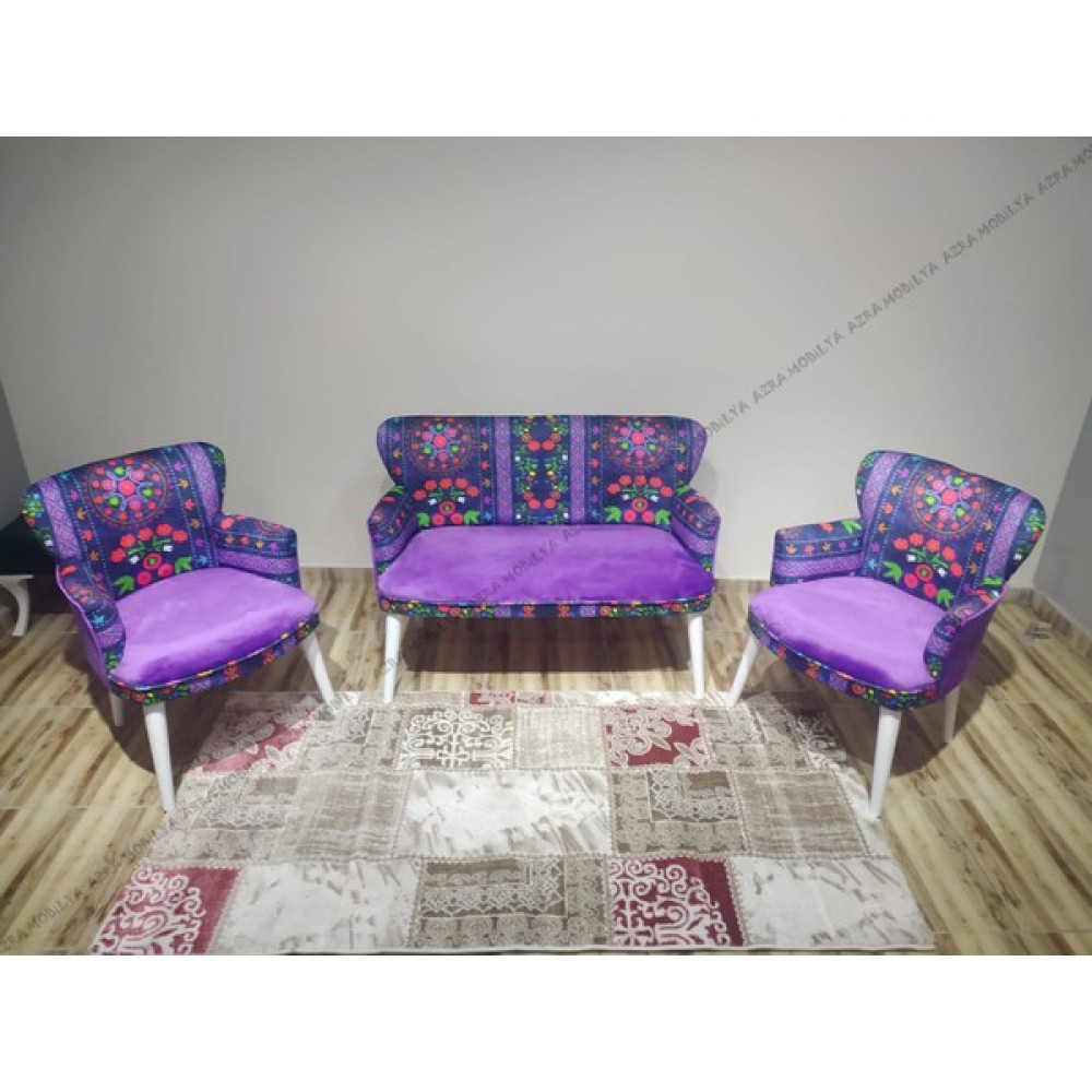 Azra Aksesuar Çay Seti Koltuk Takımı Oturma Grubu Balkon Cafe Ofis 2+1+1 - Mor Koltuk Takımı / Seti Fiyatı
