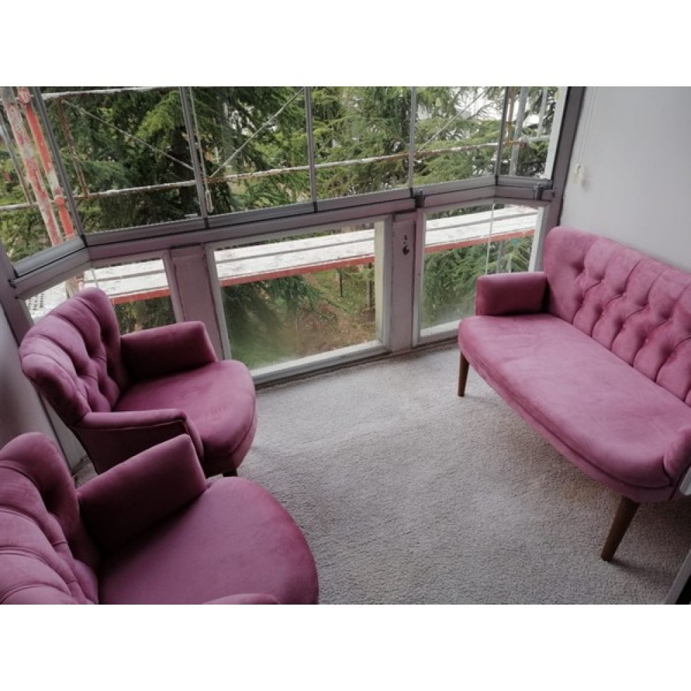 Azra Aksesuar Çay Seti Koltuk Takımı Oturma Grubu Balkon Cafe Ofis 2+1+1 - Pembe Koltuk Takımı / Seti Fiyatı