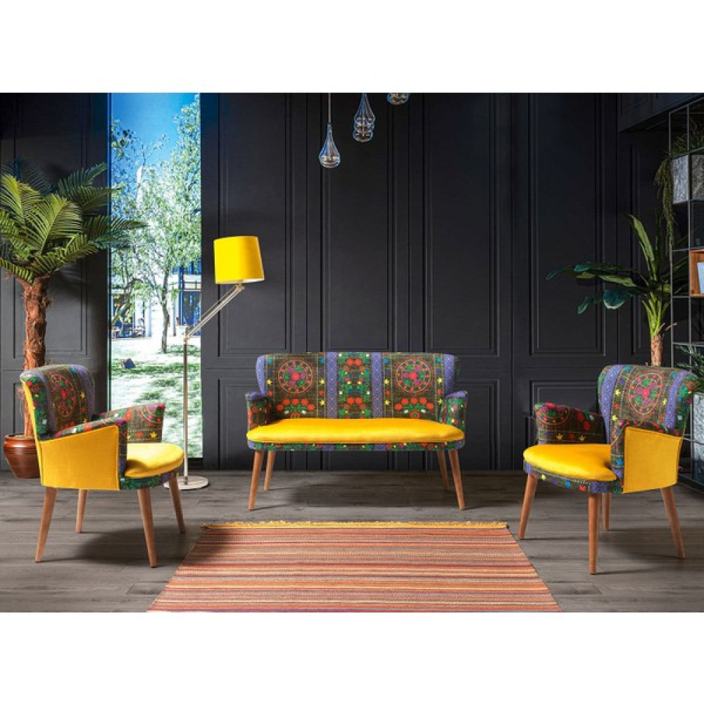 Azra Aksesuar Çay Seti Koltuk Takımı Oturma Grubu Balkon Cafe Ofis 2+1+1 - Sarı Koltuk Takımı / Seti Fiyatı